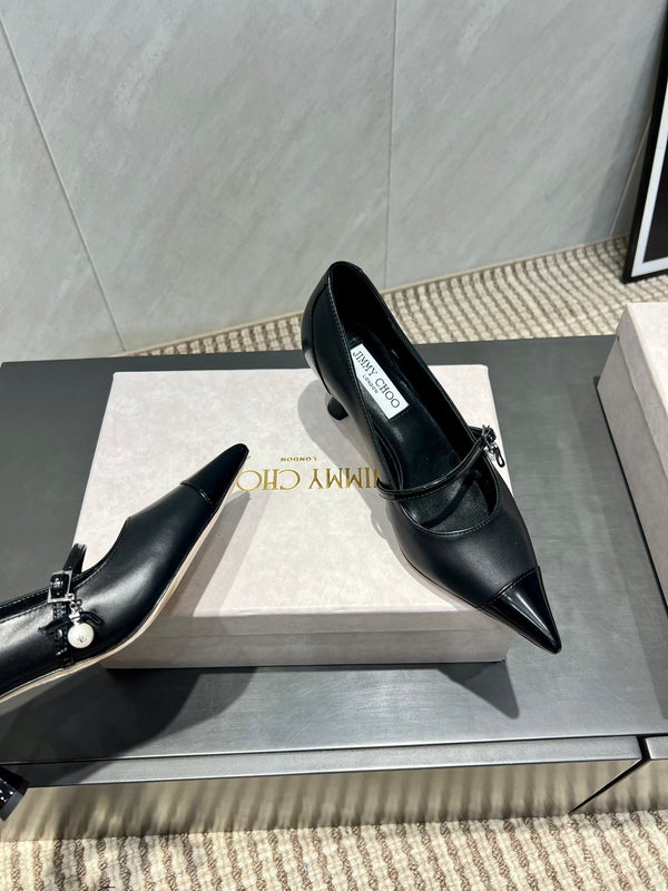 Jimmy Choo Araya Pumps 65mm Black Velvet Embellished Pointed Toe 540676