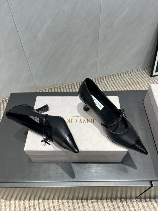 Jimmy Choo Araya Pumps 65mm Black Velvet Embellished Pointed Toe 540676