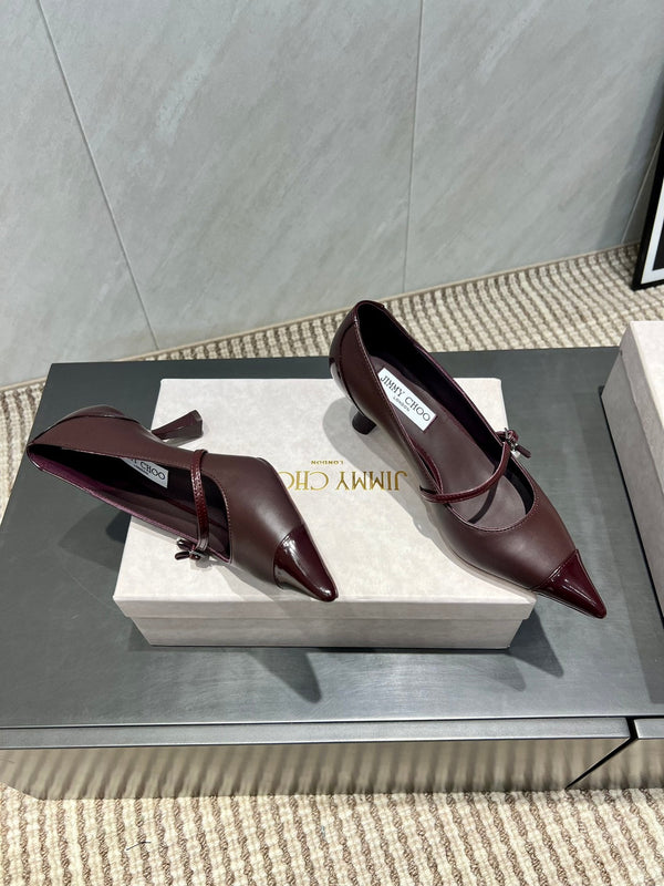 Jimmy Choo Araya Pumps 65mm Burgundy Velvet Embellished Pointed Toe 540677