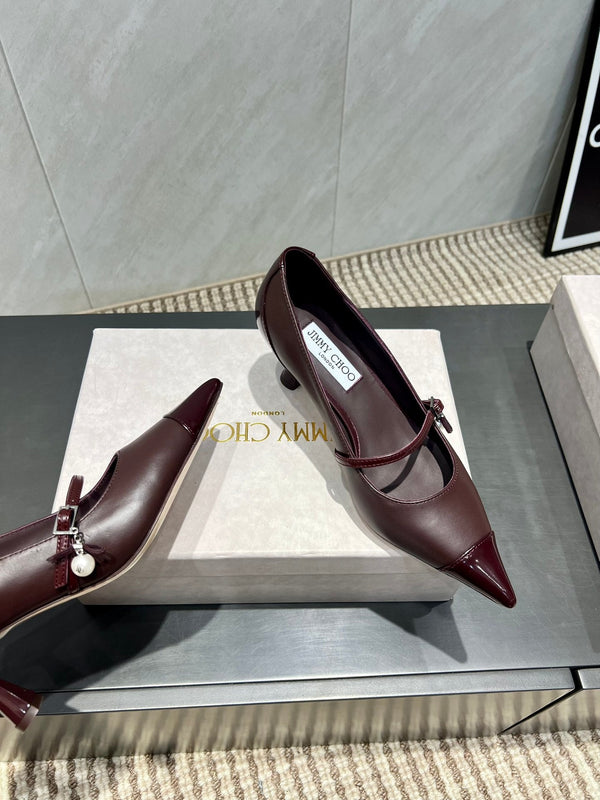 Jimmy Choo Araya Pumps 65mm Burgundy Velvet Embellished Pointed Toe 540677