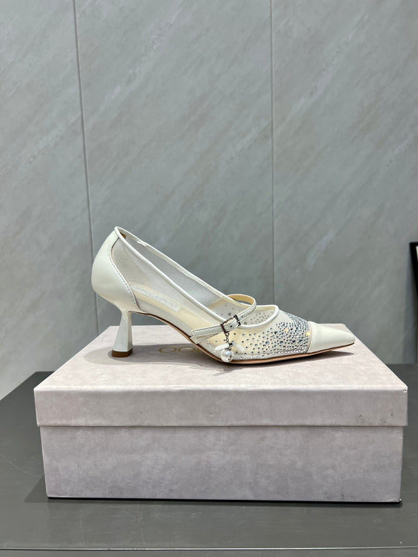 Jimmy Choo Aren Pump High Heels 65mm Cream Crystal Mesh 540678