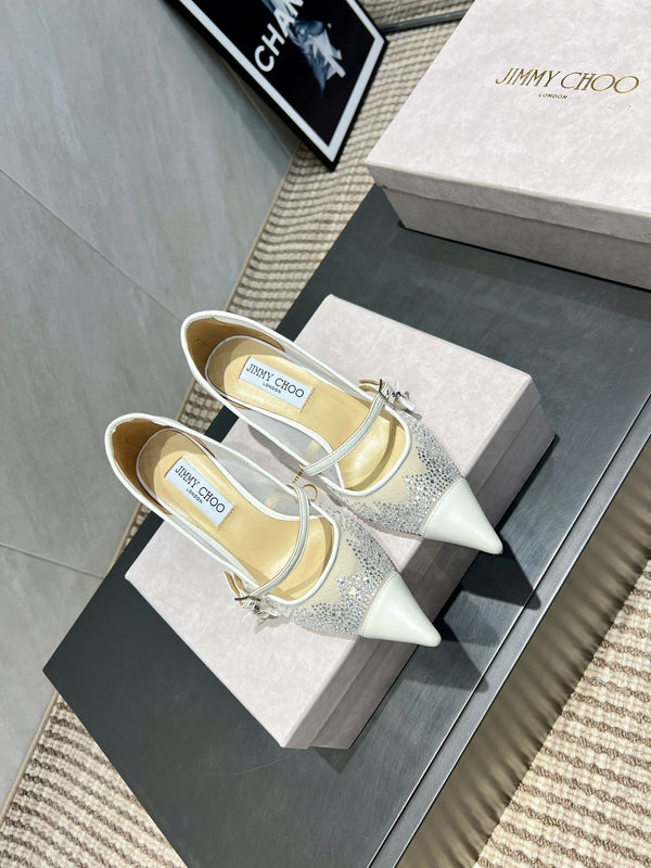 Jimmy Choo Aren Pump High Heels 65mm Cream Crystal Mesh 540678