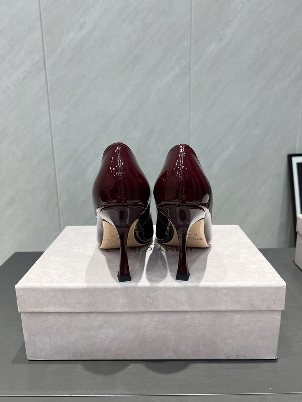 Jimmy Choo Belinda 85mm Heels Burgundy Patent Leather Crystal Studded Heels 540681
