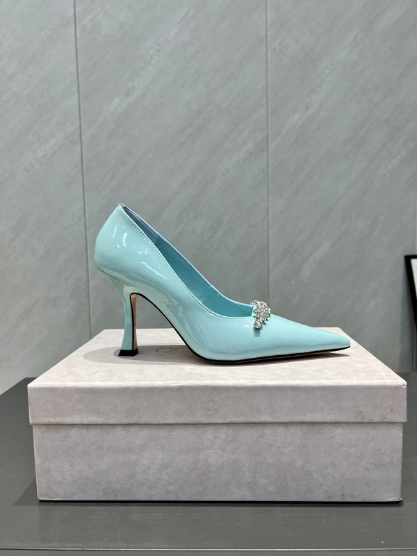 Jimmy Choo Belinda 85mm Heels Blue Patent Leather Crystal Studded Heels 540682