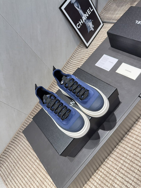 Chanel 25 Sneaker Blue White Black Suede Sheepskin 540286