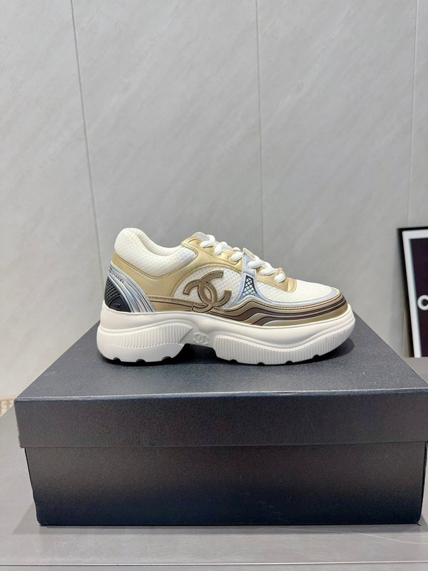 Chanel 25 Sneaker White Gold Mesh Leather 540309