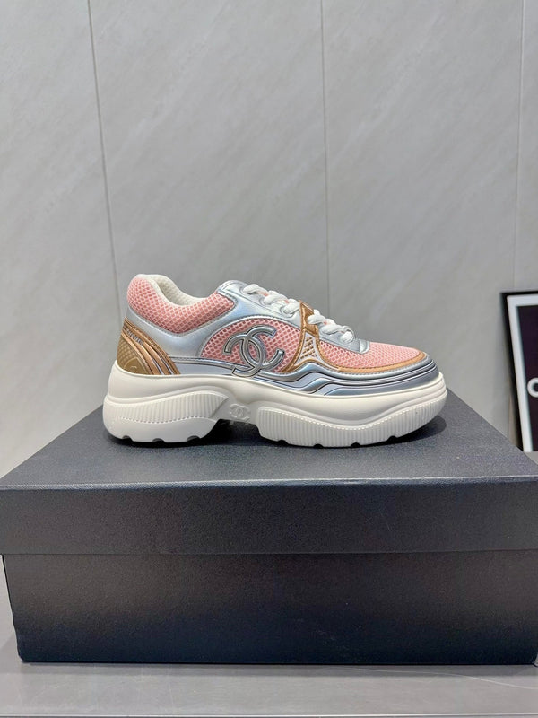 Chanel 25 Sneaker White Pink Silver Mesh Leather 540311