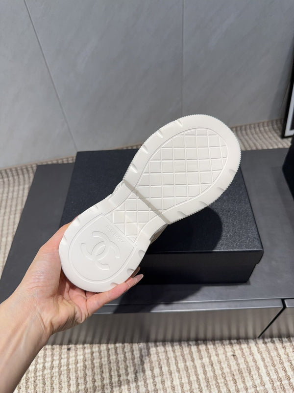 Chanel 25 Sneaker Light Brown White Mesh Fabric 540318