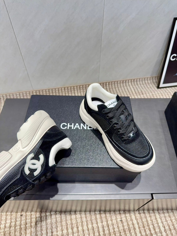 Chanel 25 Sneaker Black White Mesh Fabric 540320
