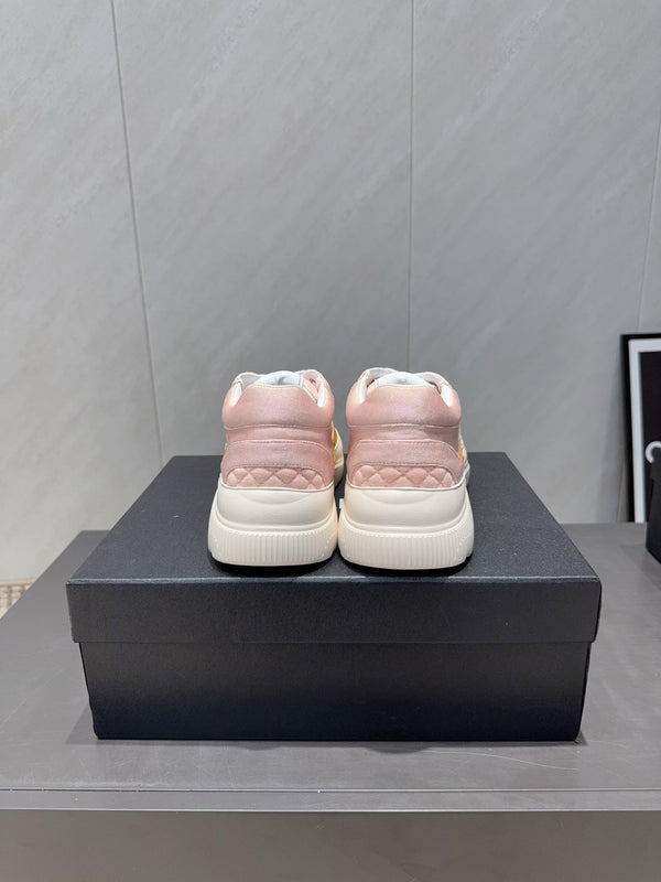 Chanel 25 Sneaker Pink Brown White Suede Cowhide 540338