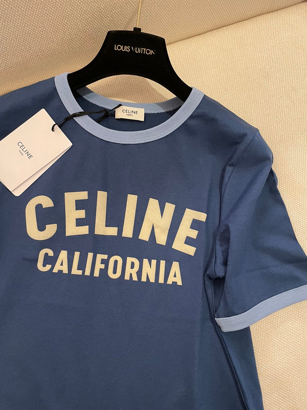 Celine T-shirt 25 Coton Bleu mélangé Jaune clair
