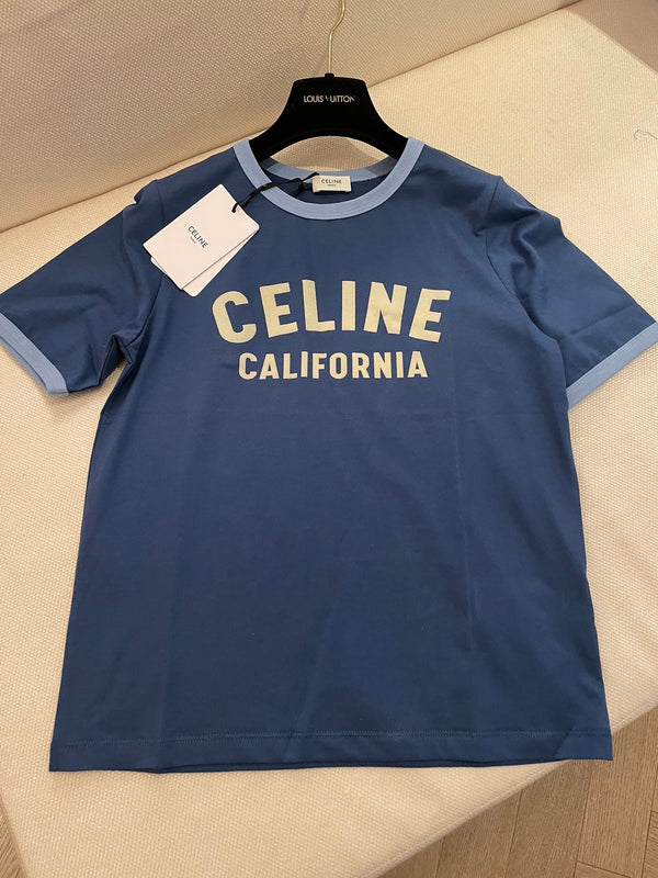 Celine T-shirt 25 Coton Bleu mélangé Jaune clair
