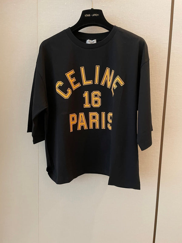 Celine 25 "CELINE 16 PARIS" T-shirt Black mix Yellow Cotton