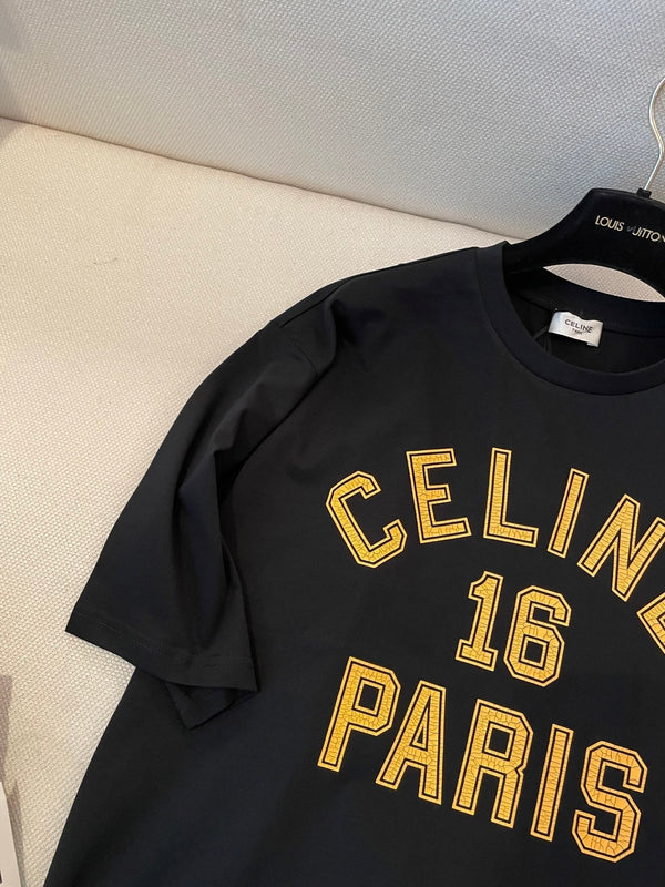 Celine 25 "CELINE 16 PARIS" T-shirt Black mix Yellow Cotton