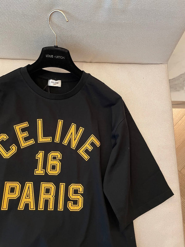 Celine 25 "CELINE 16 PARIS" T-shirt Black mix Yellow Cotton