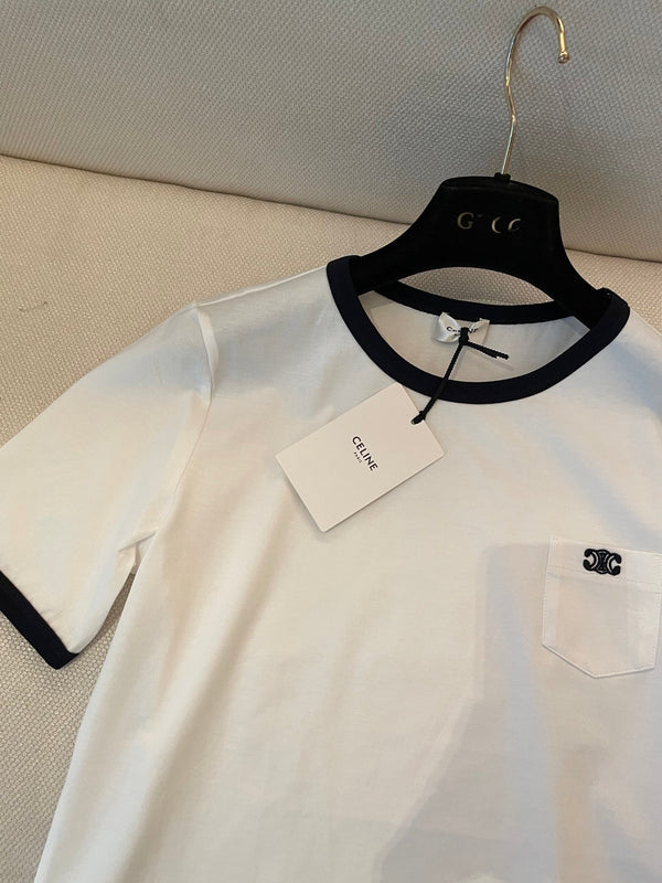 Celine Small Logo t-shirt White mix Black Cotton