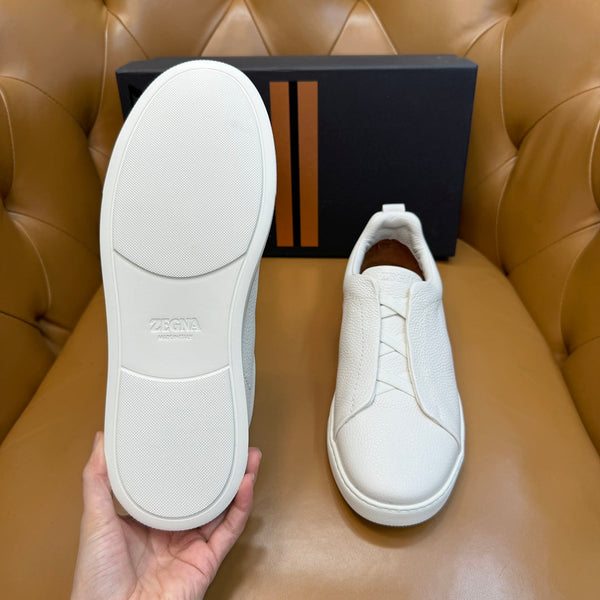 Zegna Men's Triple Stitch Sneakers White Grain Leather