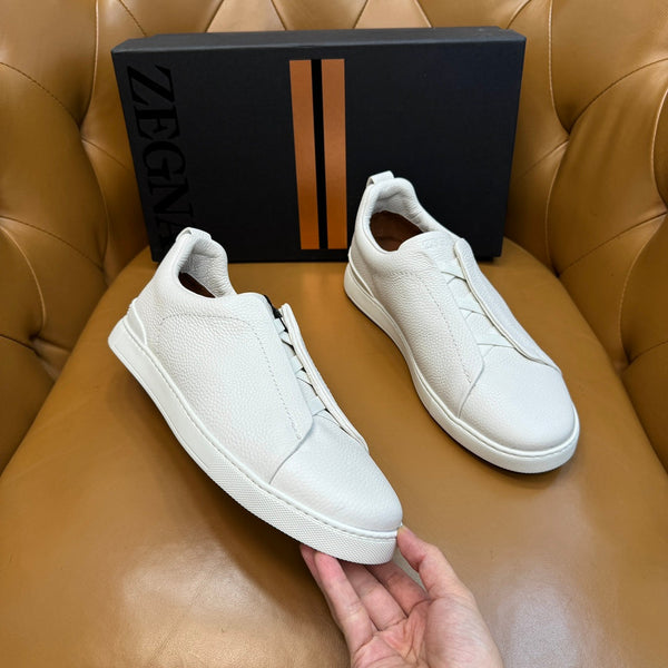 Zegna Men's Triple Stitch Sneakers White Grain Leather