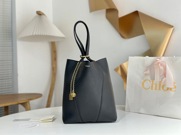 Chloe Spin Medium Bag 27cm Black Calfskin
