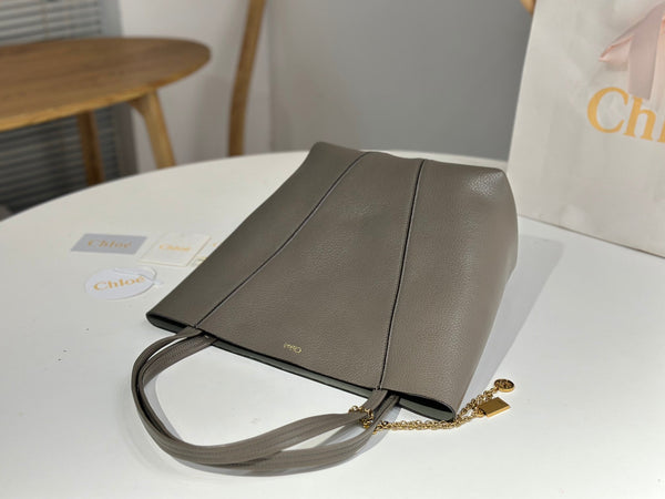 Chloe Spin Taupe Gray Calfskin