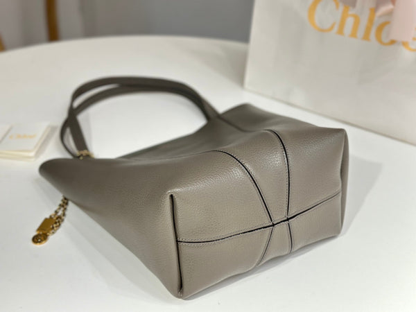Chloe Spin Taupe Gray Calfskin