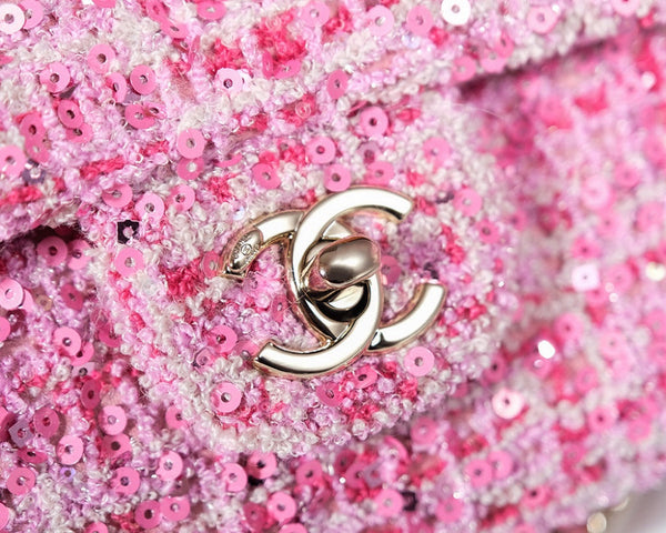 24S Flap Bag 20cm Pink White Sequin Calfskin