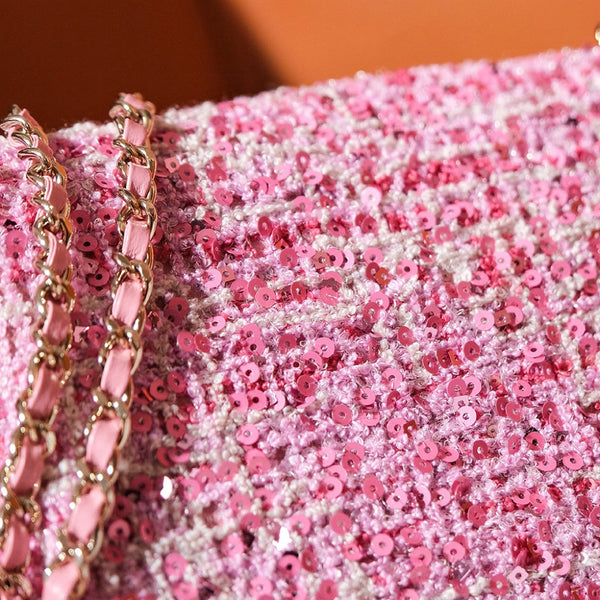 24S Flap Bag 20cm Pink White Sequin Calfskin