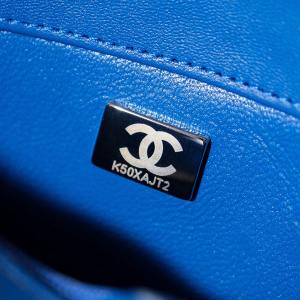 24S Flap Bag 20cm Blue White Sequin Calfskin