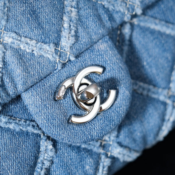 24S Flap Bag 25.5cm Blue Quilted Denim