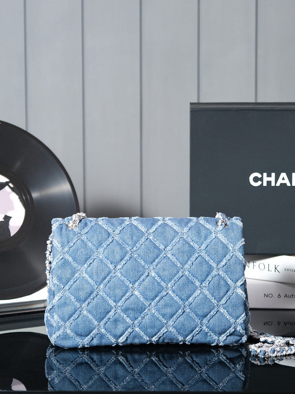 24S Flap Bag 25.5cm Blue Quilted Denim