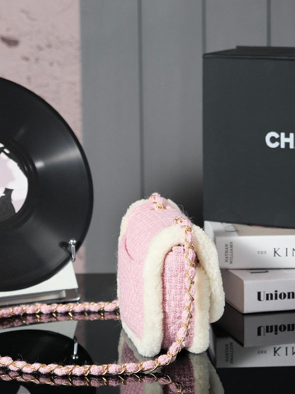 CC 24N Flap Bag 20cm Pink Beige Tweed Sherling