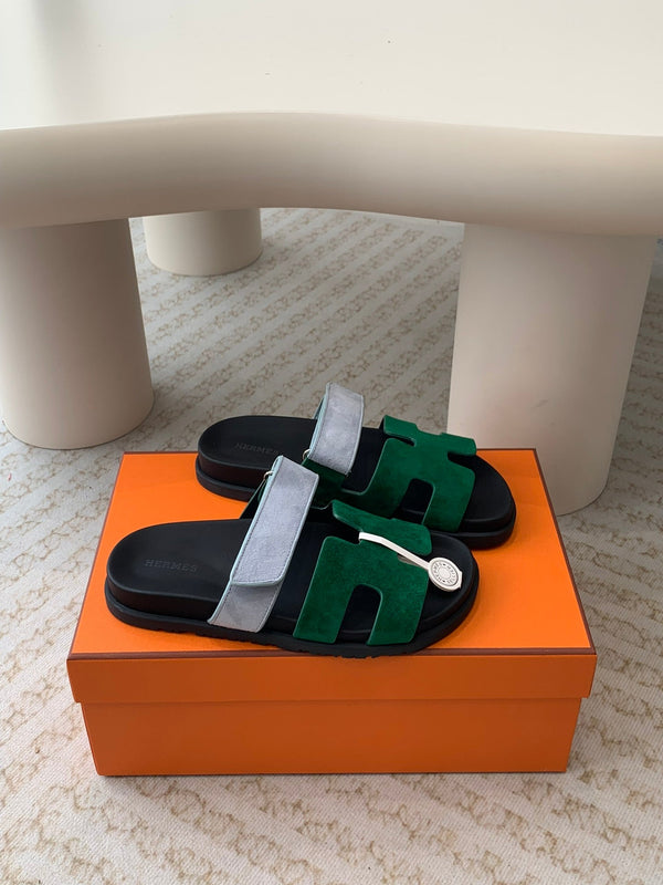 chypre sandal dark green cloud blue suede black calfskin