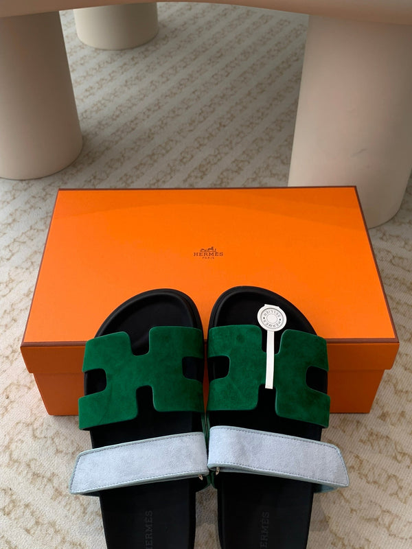 chypre sandal dark green cloud blue suede black calfskin