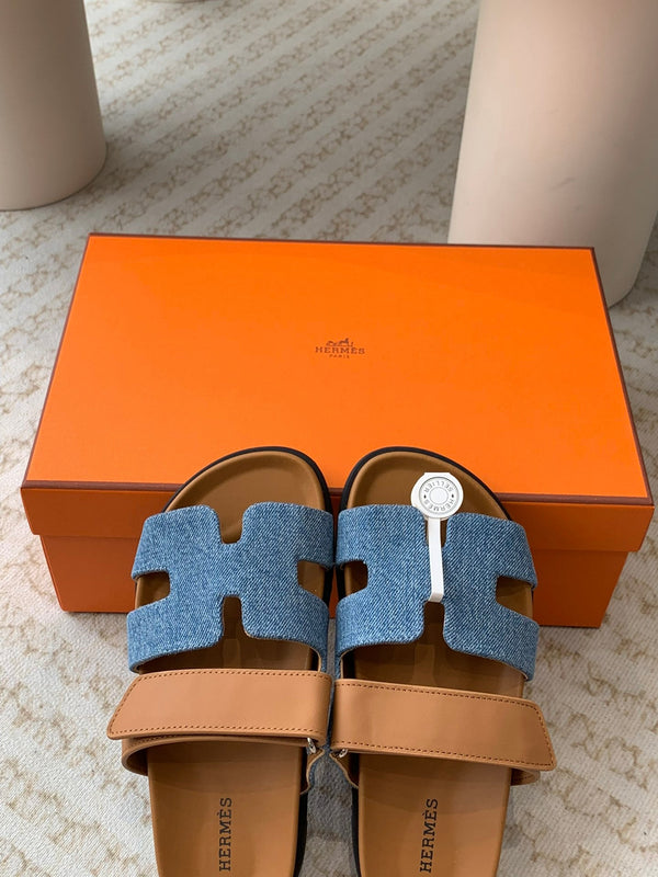 chypre sandal blue denim brown calfskin