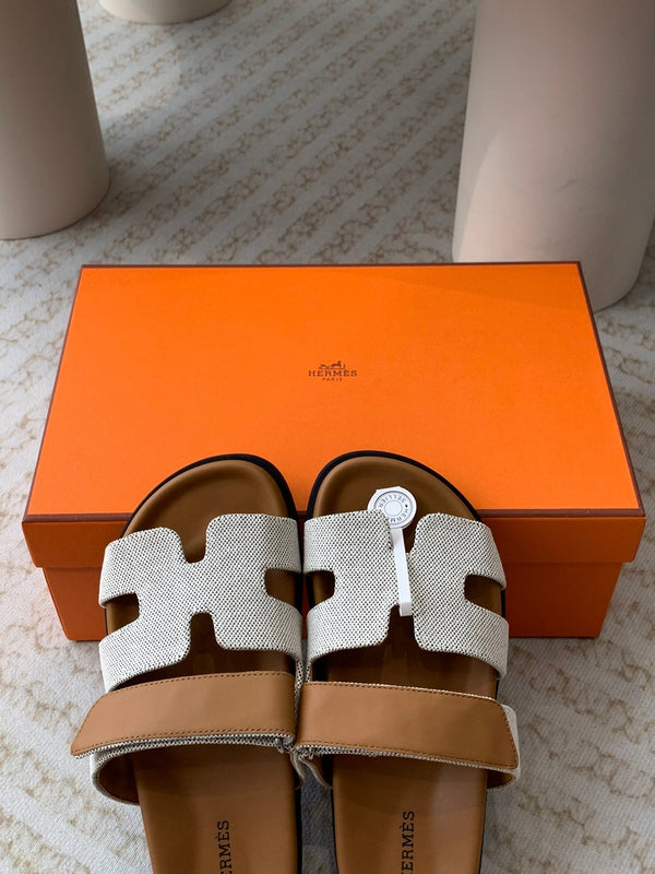 chypre sandal white canvas brown calfskin