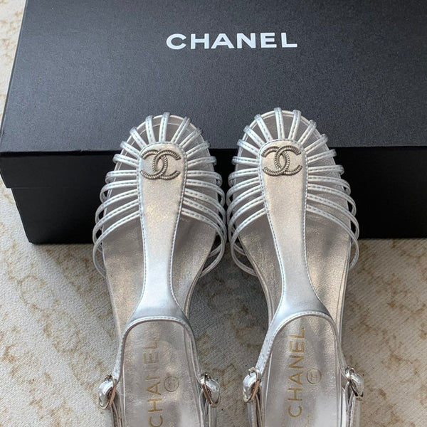 roman sandals wedge silver metalic lambskin