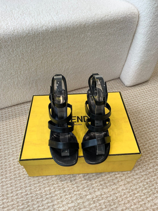 FENDI HIGH SANDAL 10 CM IN BLACK CALFSKIN
