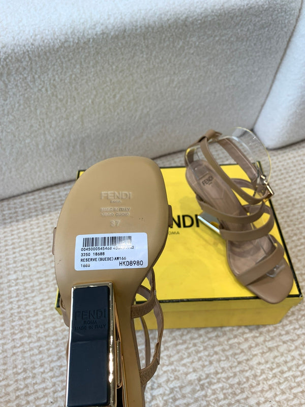 FENDI HIGH SANDAL 10 CM IN SEPIA BROWN CALFSKIN