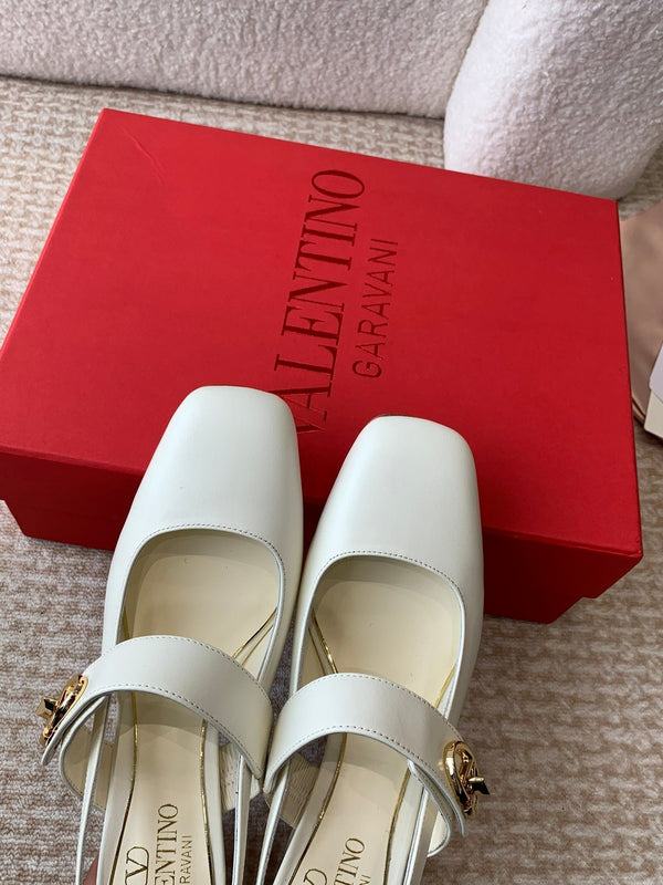 DÉCOLLETÉ MARY-JANE VLOGO LOCKER CON CINTURINO IN PELLE DI VITELLO BIANCA 65 MM