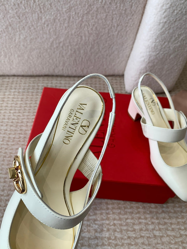 DÉCOLLETÉ MARY-JANE VLOGO LOCKER CON CINTURINO IN PELLE DI VITELLO BIANCA 65 MM