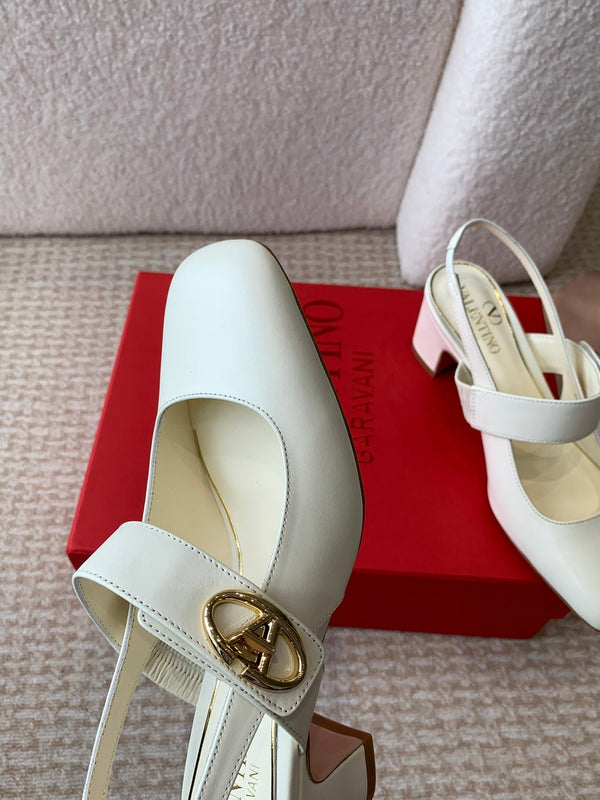 DÉCOLLETÉ MARY-JANE VLOGO LOCKER CON CINTURINO IN PELLE DI VITELLO BIANCA 65 MM