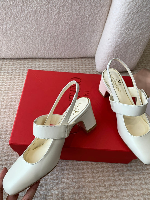 DÉCOLLETÉ MARY-JANE VLOGO LOCKER CON CINTURINO IN PELLE DI VITELLO BIANCA 65 MM