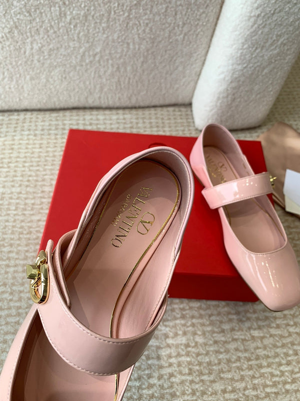 VL Locker Ballerine Mary-Jane En Cuir De Veau Rose