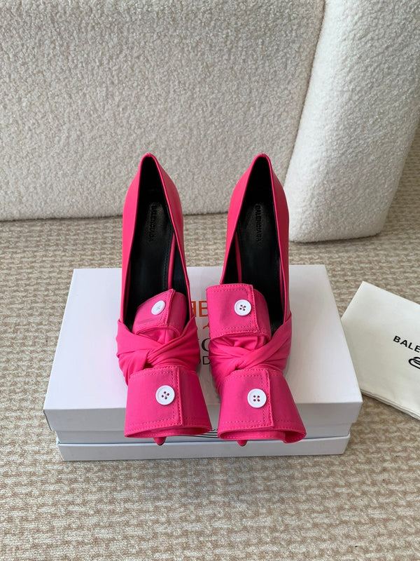 KNIFE CHEMISE HIGH PUMPS IN BRIGHT PINK COTTON AND CALFSKIN