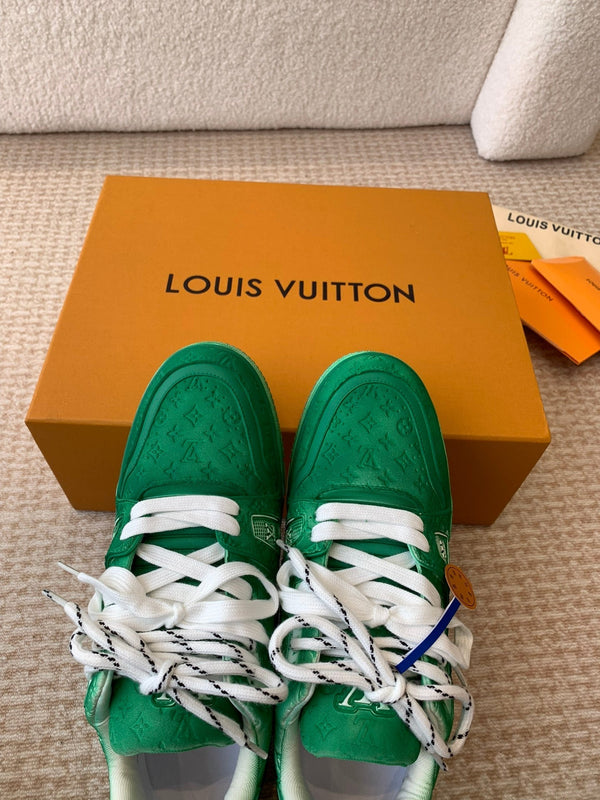 Sneaker LV Trainer 30mm in pelle bovina verde