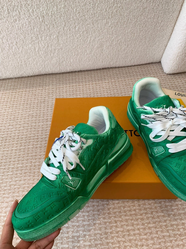 Sneaker LV Trainer 30mm in pelle bovina verde