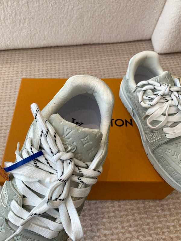 Sneaker LV Trainer 30mm Blu Grigio Pelle di Vacchetta