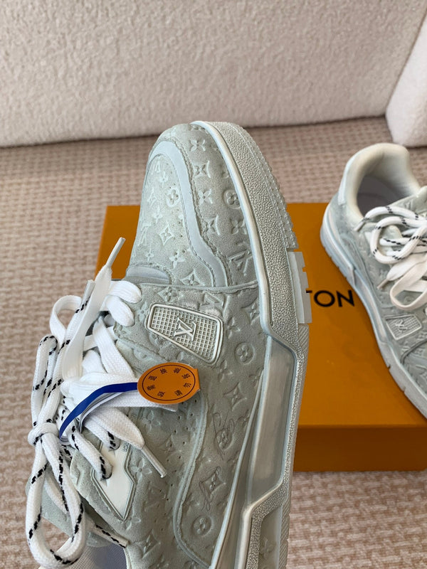 Sneaker LV Trainer 30mm Blu Grigio Pelle di Vacchetta