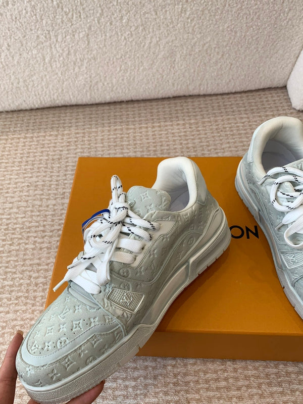 Sneaker LV Trainer 30mm Blu Grigio Pelle di Vacchetta