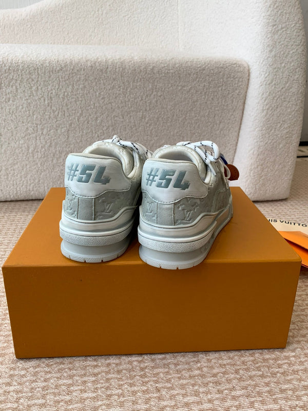 Sneaker LV Trainer 30mm Blu Grigio Pelle di Vacchetta